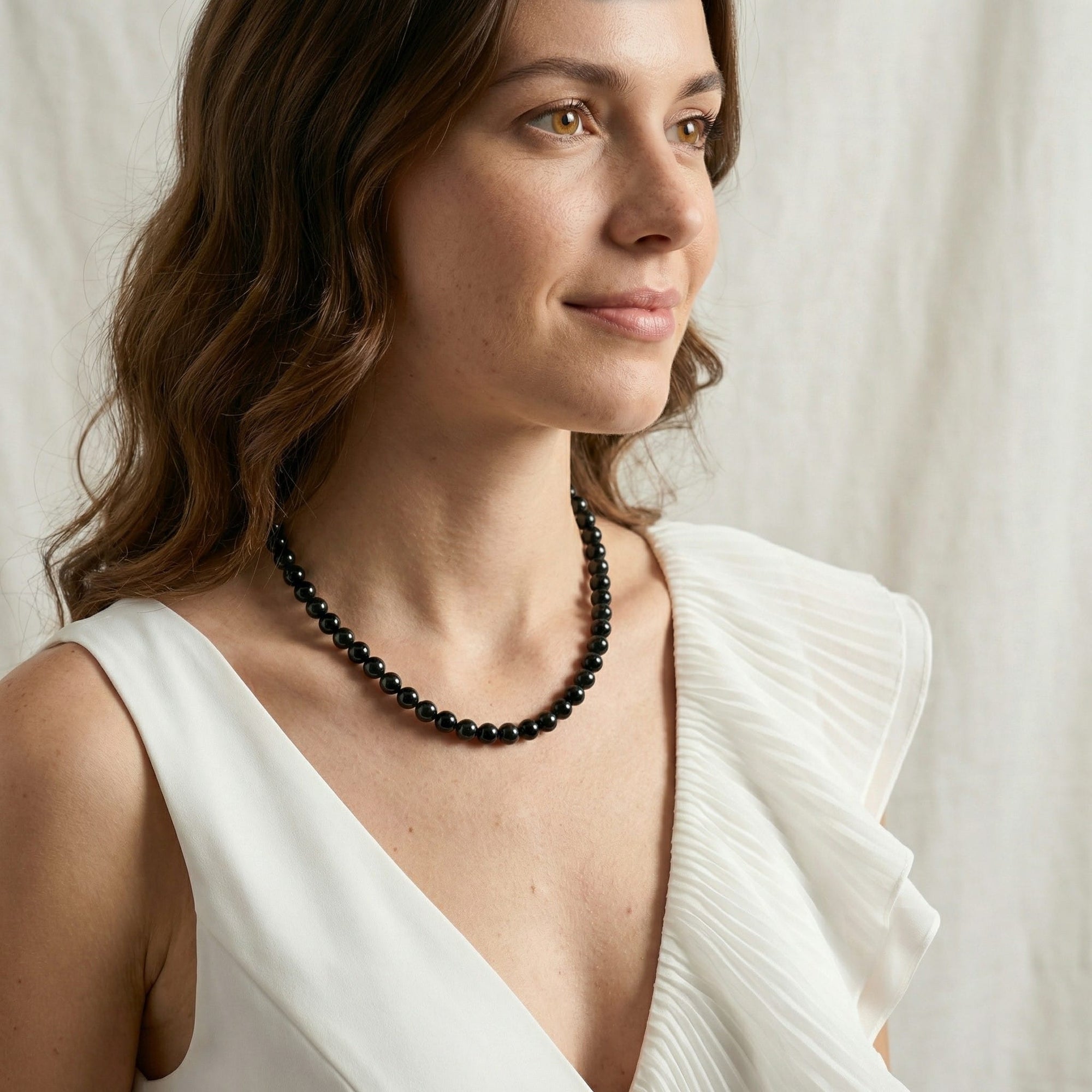 Black Japanese Akoya Pearl Necklace, 6.0-6.5mm - AAA Quality