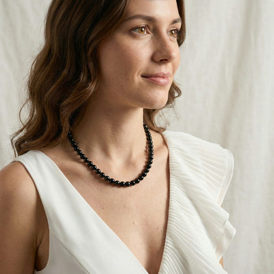 Black Japanese Akoya Pearl Necklace, 6.0-6.5mm - AAA Quality
