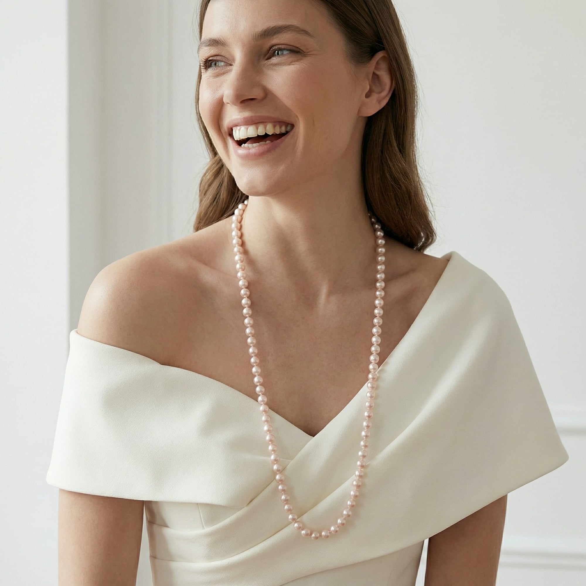 White Japanese Akoya Pearl Opera Length Necklace, 6.0-6.5mm