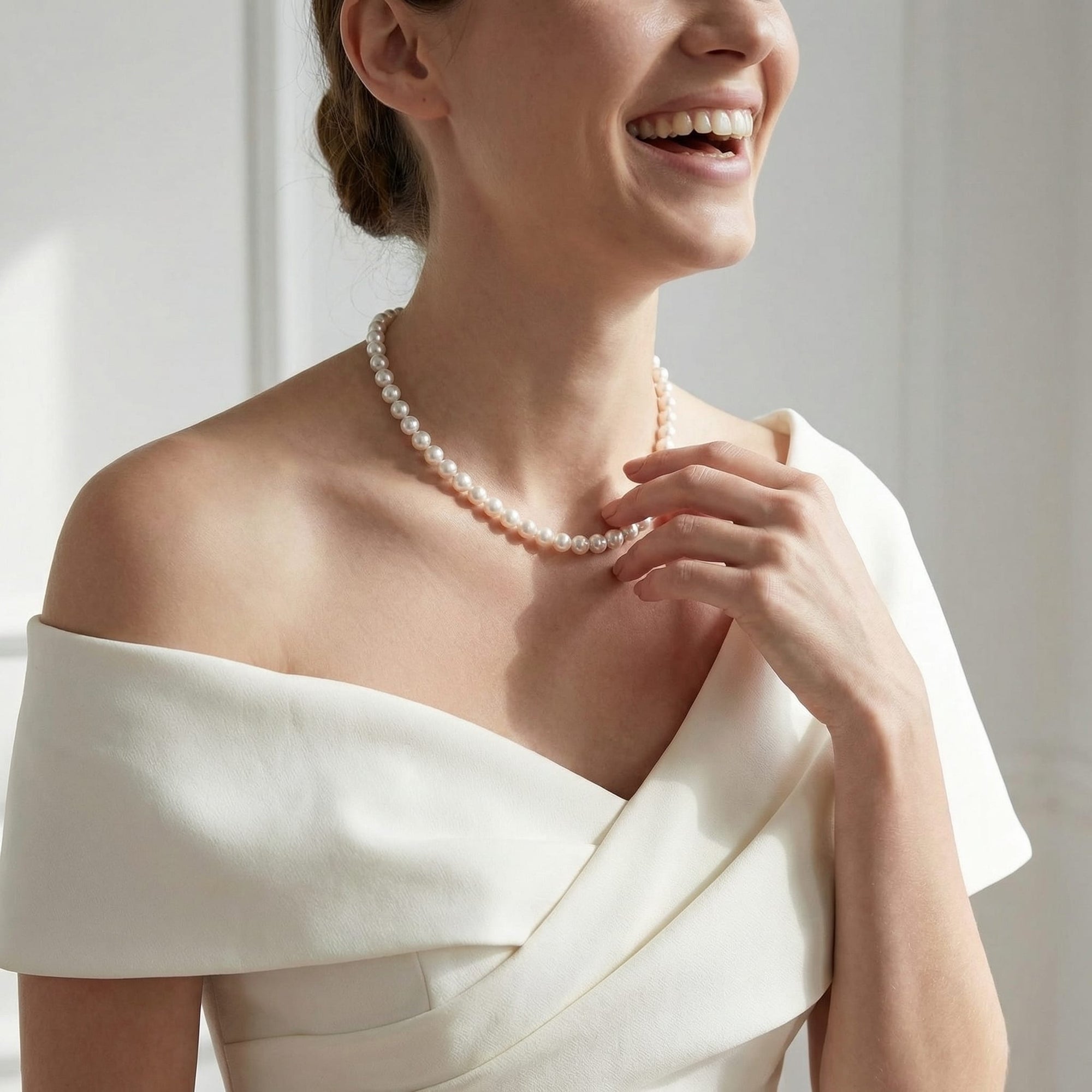 Hanadama Japanese White Akoya Graduated Pearl Necklace, 6.0-9.0mm