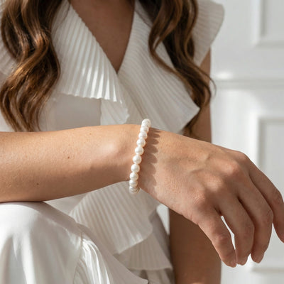 White Japanese Hanadama Akoya Pearl Bracelet, 6.5-7.0mm