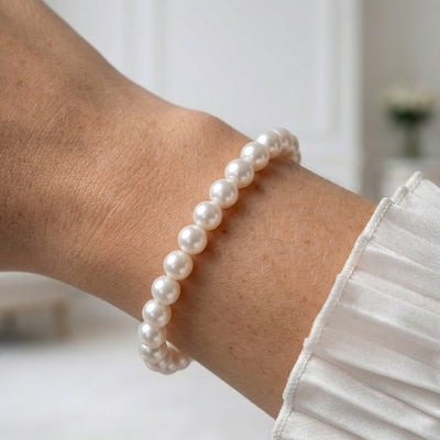 White Japanese Hanadama Akoya Pearl Bracelet, 6.5-7.0mm