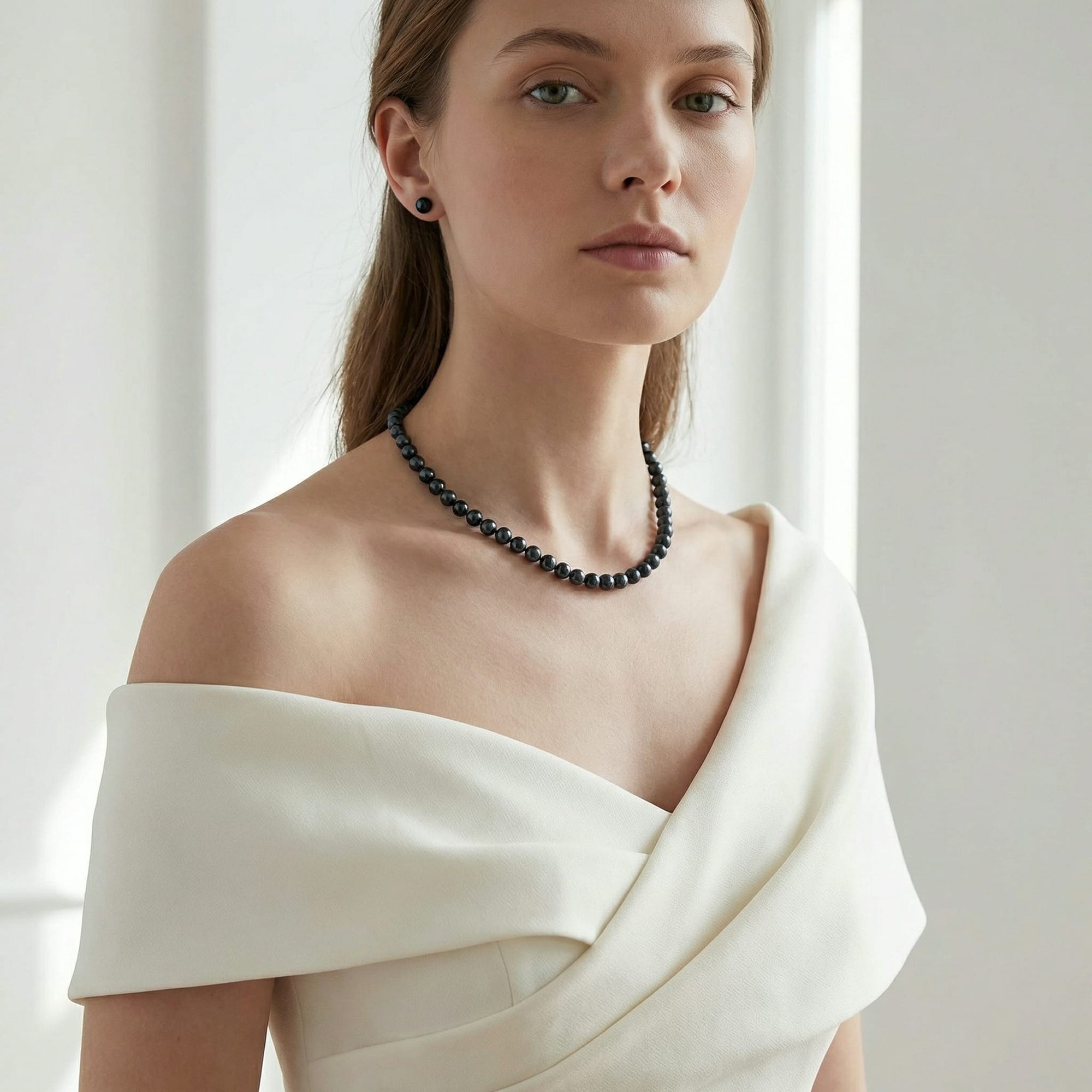 Black Japanese Akoya Choker Length Pearl Necklace, 6.5-7.0mm - AA+ Quality