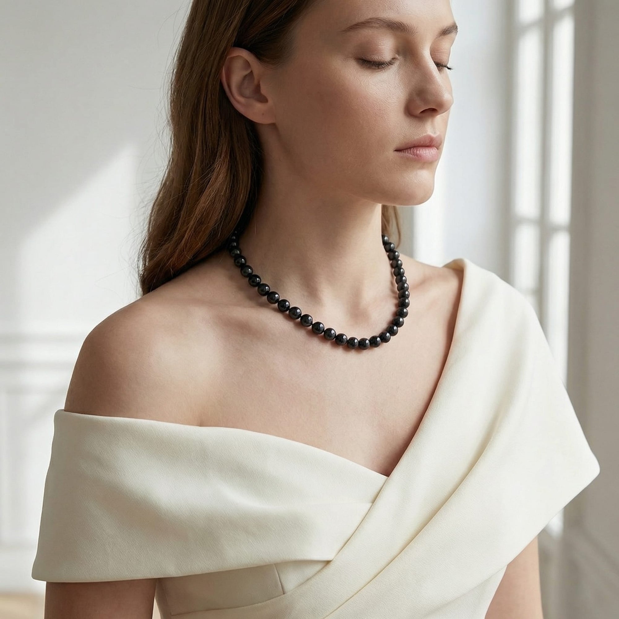 Black Japanese Akoya Pearl Necklace, 6.5-7.0mm - AAA Quality