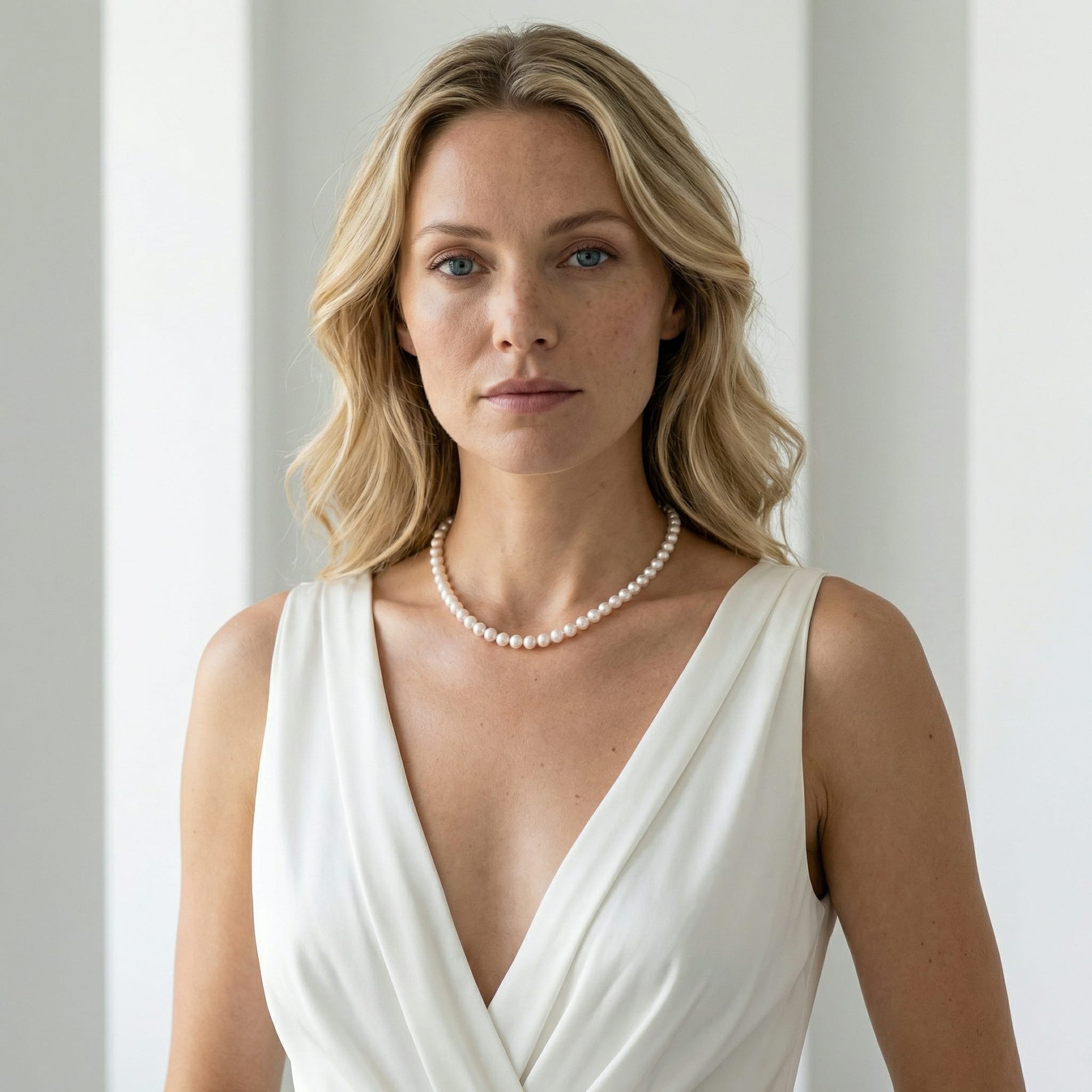 White Japanese Akoya Choker Length Pearl Necklace, 6.5-7.0mm - AA+ Quality