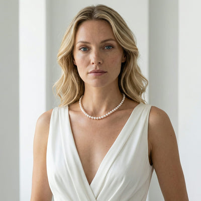 White Japanese Akoya Choker Length Pearl Necklace, 6.5-7.0mm - AA+ Quality