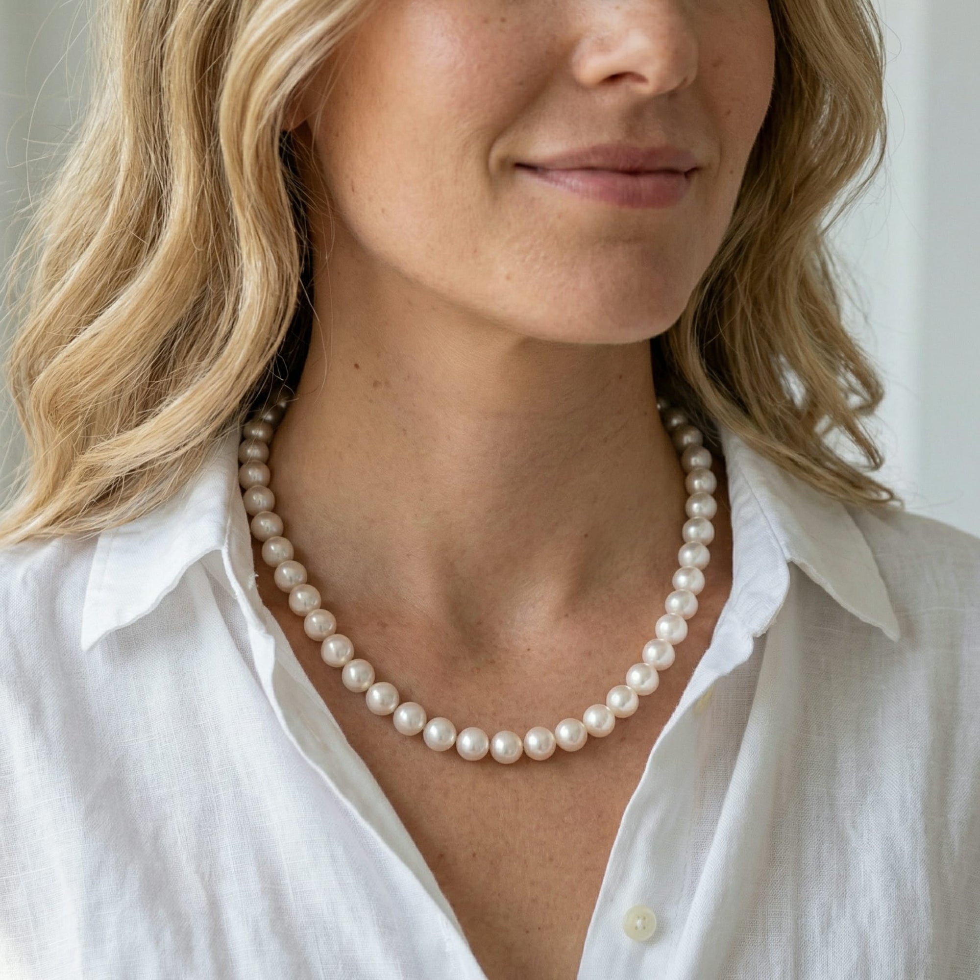 White Japanese Akoya Pearl Necklace, 6.5-7.0mm - AA+ Quality