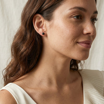 6.0-6.5mm Black Akoya Round Pearl Stud Earrings