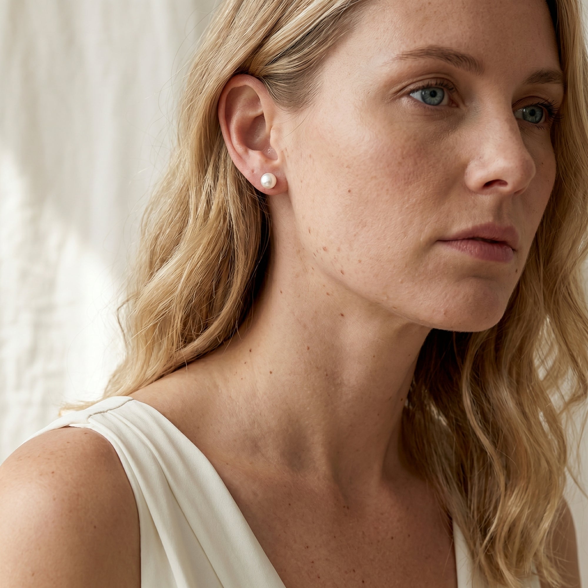 6.0-6.5mm White Akoya Round Pearl Stud Earrings