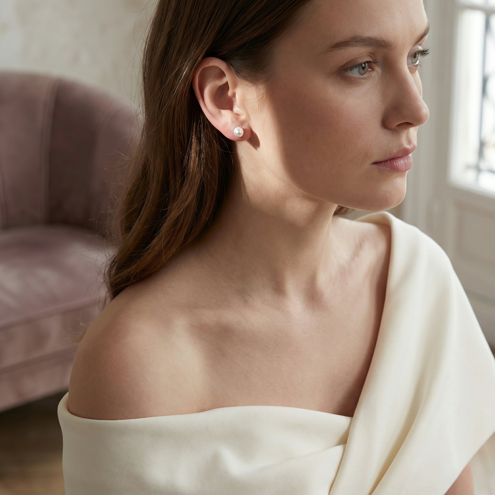 6.5-7.0mm White Akoya Round Pearl Stud Earrings