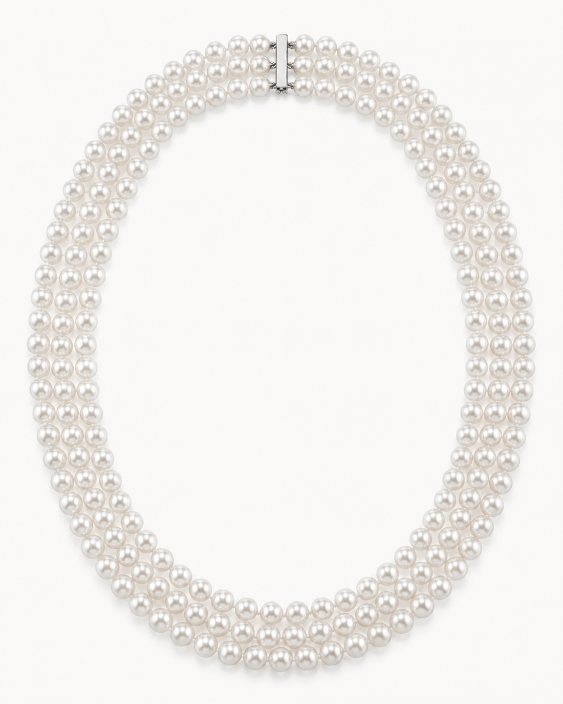 Triple Strand White Akoya Pearl Necklace