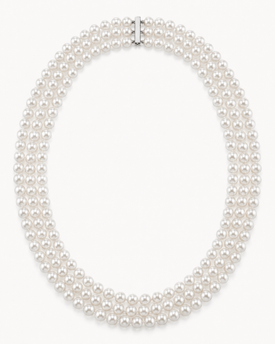 Triple Strand White Akoya Pearl Necklace