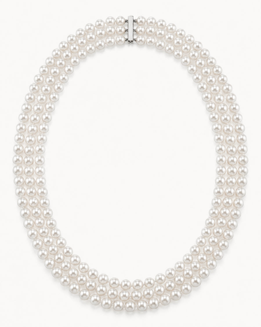 Triple Strand White Akoya Pearl Necklace