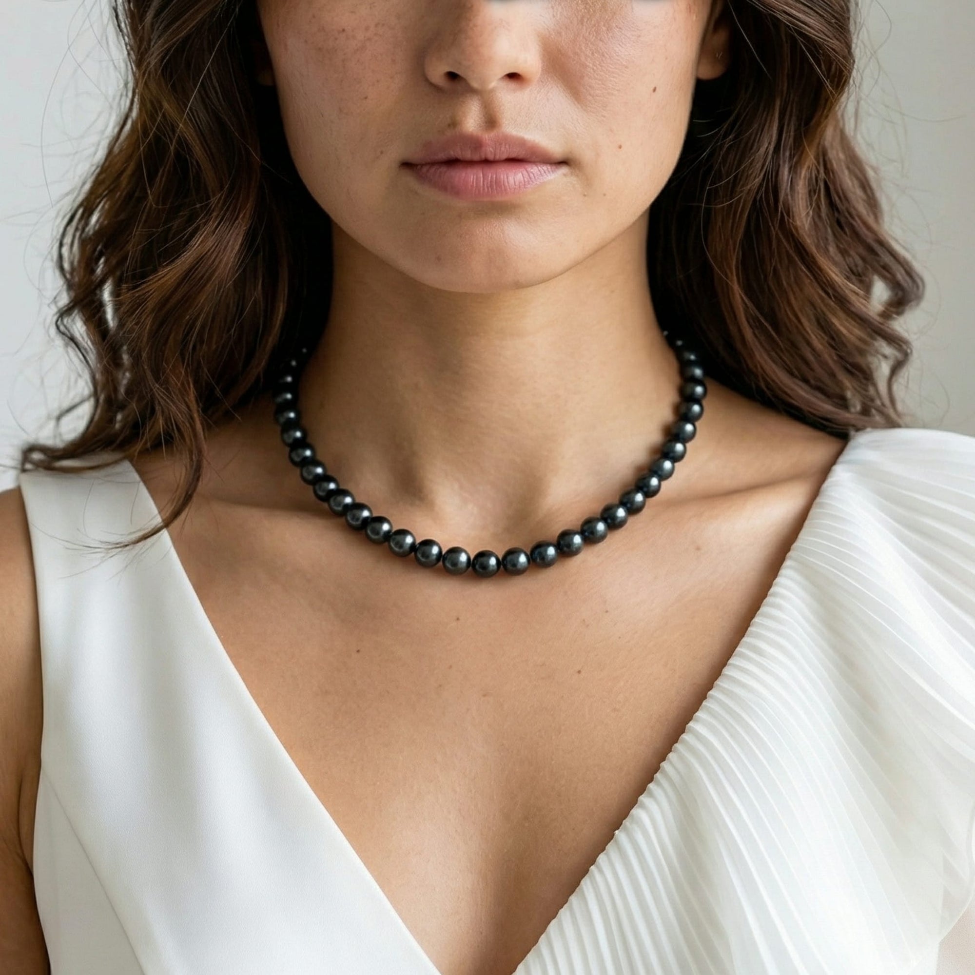 Black Japanese Akoya Pearl Necklace, 7.0-7.5mm - AA+ Quality