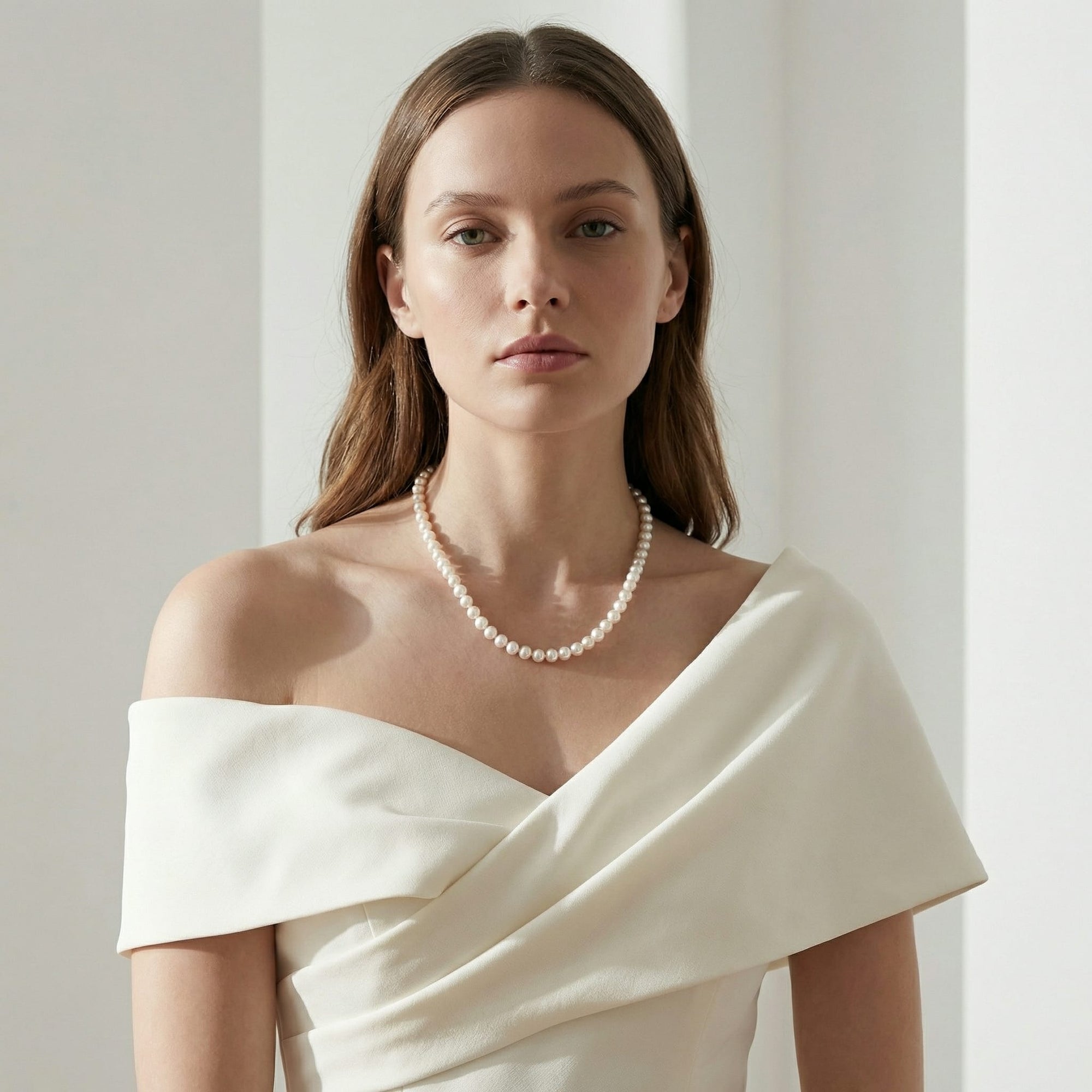 White Japanese Akoya Choker Length Pearl Necklace, 7.0-7.5mm - AA+ Quality