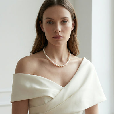 White Japanese Akoya Choker Length Pearl Necklace, 7.0-7.5mm - AAA Quality