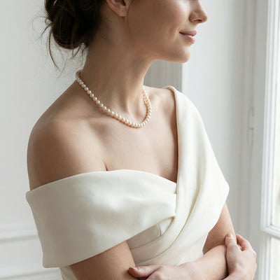 White Japanese Akoya Choker Length Pearl Necklace, 7.0-7.5mm - AAA Quality