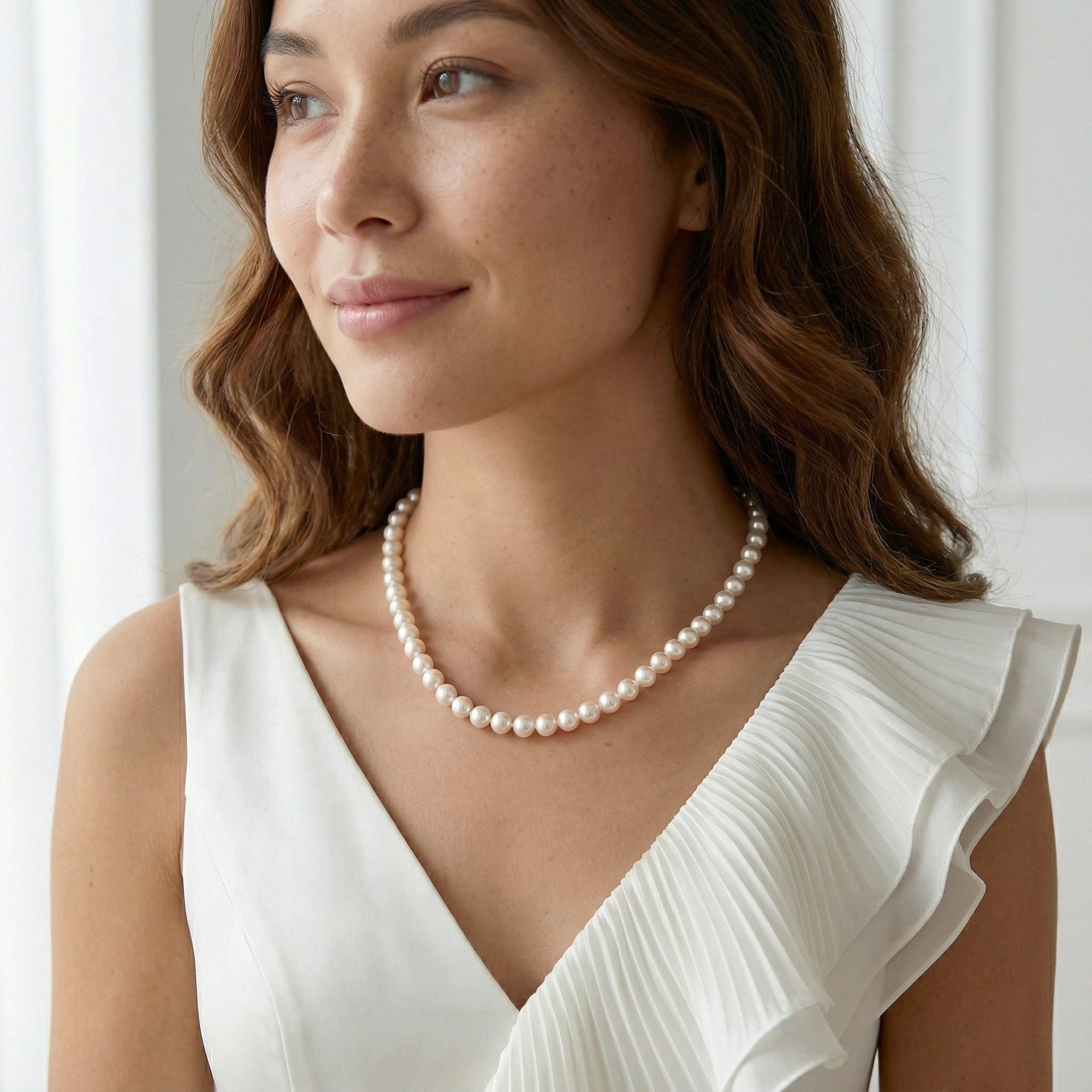 White Japanese Akoya Pearl Necklace, 7.0-7.5mm - AA+ Quality