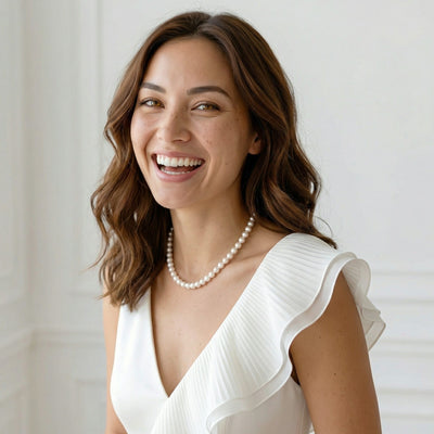 White Japanese Akoya Pearl Necklace, 7.0-7.5mm - AA+ Quality