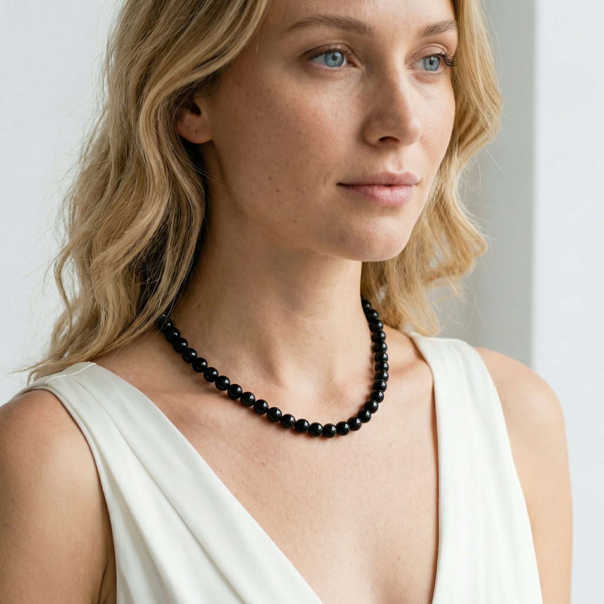 Black Japanese Akoya Pearl Necklace, 7.5-8.0mm - AA+ Quality
