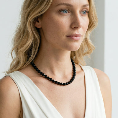 Black Japanese Akoya Pearl Necklace, 7.5-8.0mm - AA+ Quality
