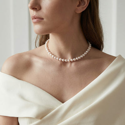 White Japanese Akoya Pearl Necklace, 7.5-8.0mm - AA+ Quality