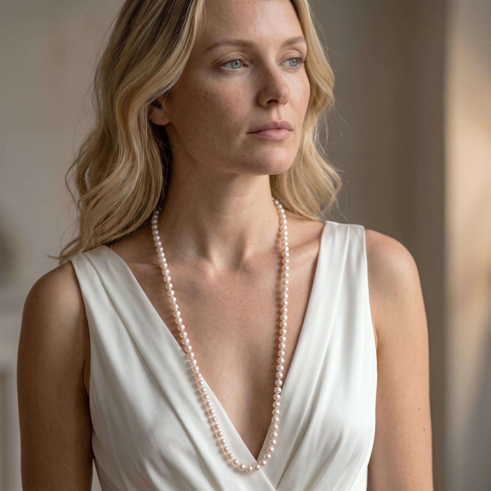 7.0-7.5mm Opera Length Freshwater Pearl Necklace- AAA Quality