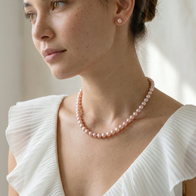 7.0-7.5mm Pink Freshwater Pearl Necklace & Earrings
