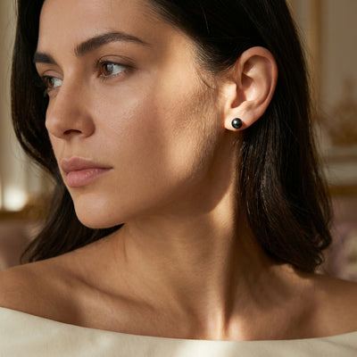 7.0-7.5mm Black Akoya Round Pearl Stud Earrings