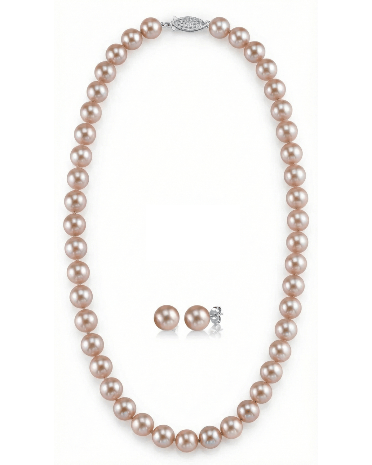 7.0-7.5mm Pink Freshwater Choker Length Pearl Necklace & Earrings