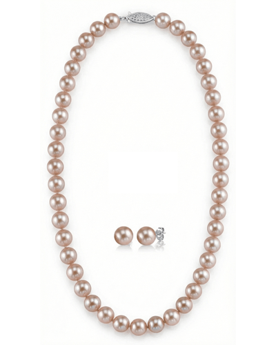7.0-7.5mm Pink Freshwater Choker Length Pearl Necklace & Earrings
