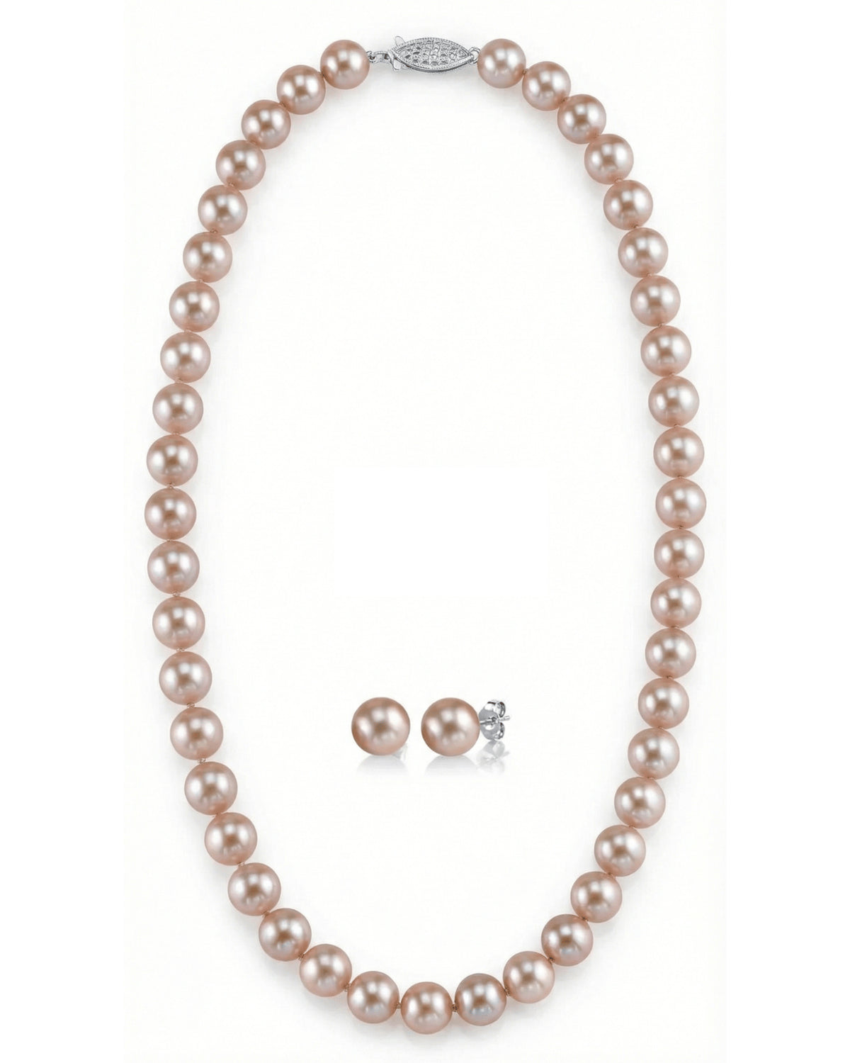 7.0-7.5mm Pink Freshwater Choker Length Pearl Necklace & Earrings