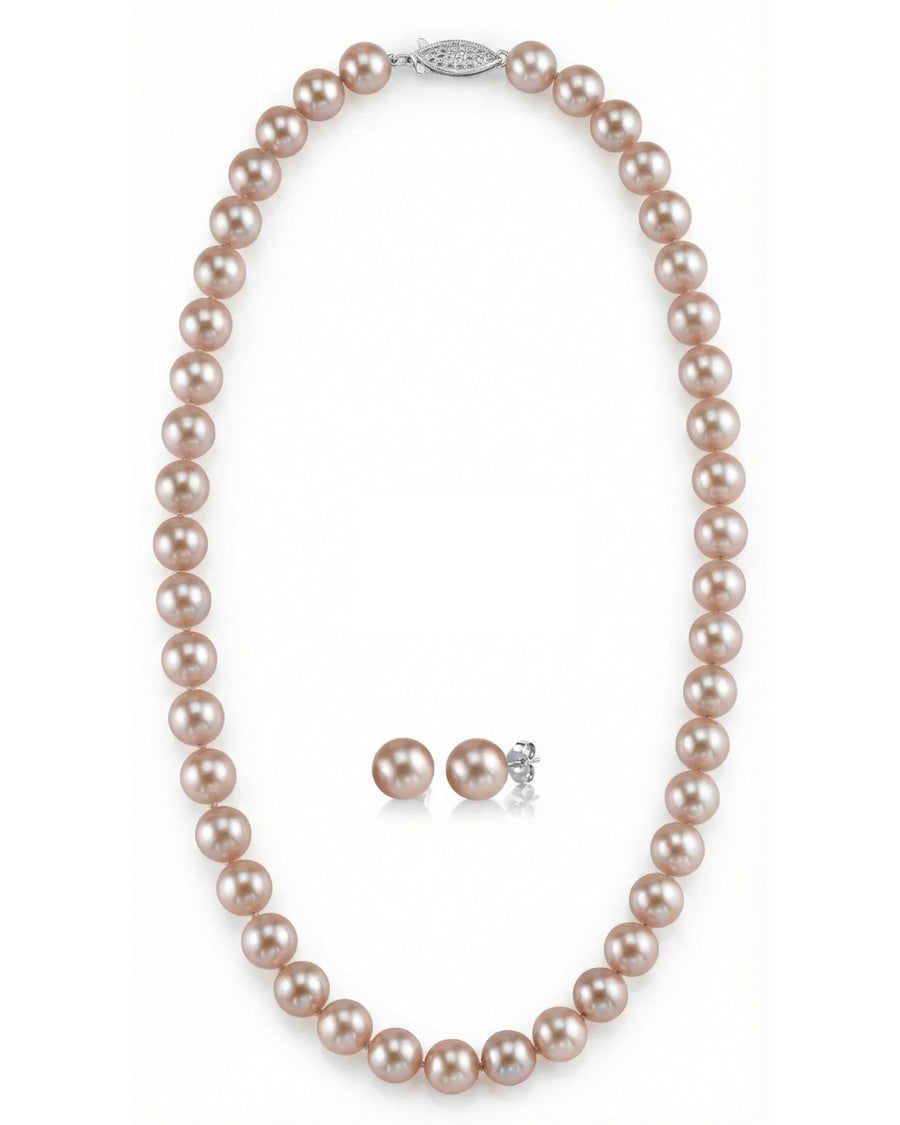 7.0-7.5mm Pink Freshwater Choker Length Pearl Necklace & Earrings