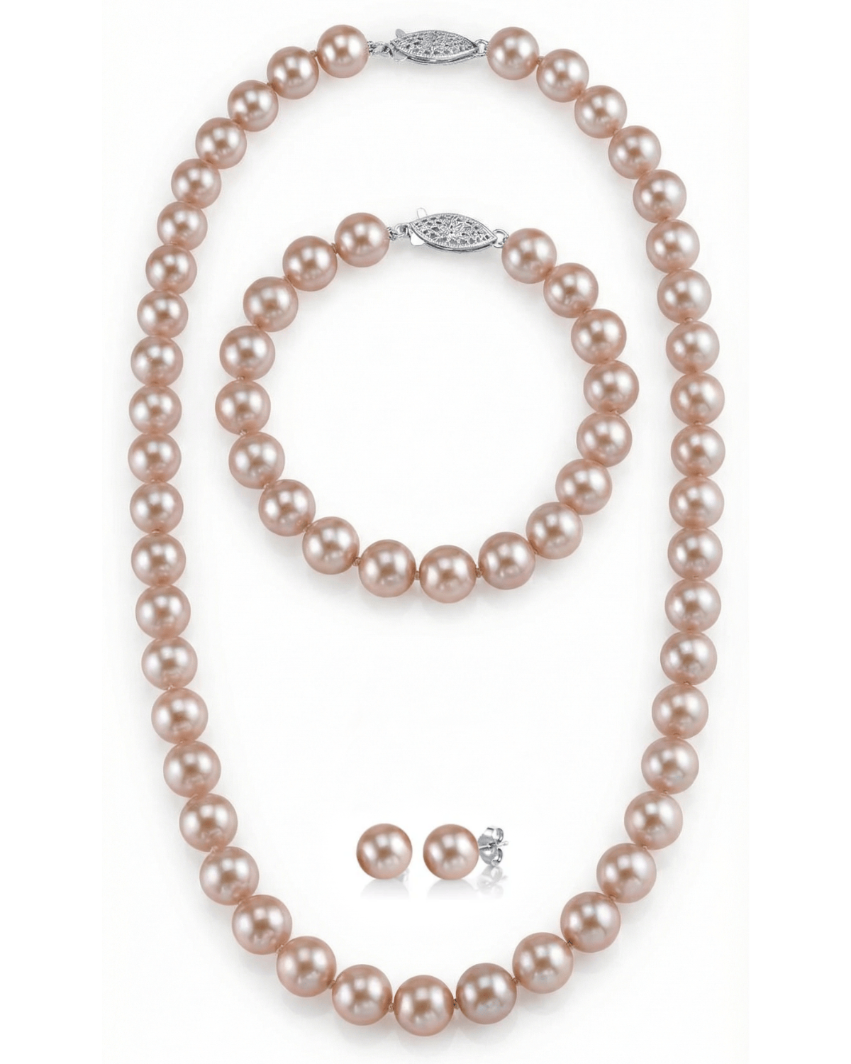 7.0-7.5mm Pink Freshwater Pearl Necklace, Bracelet & Earrings