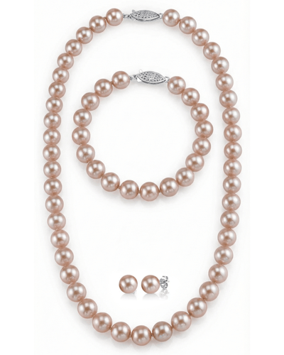 7.0-7.5mm Pink Freshwater Pearl Necklace, Bracelet & Earrings