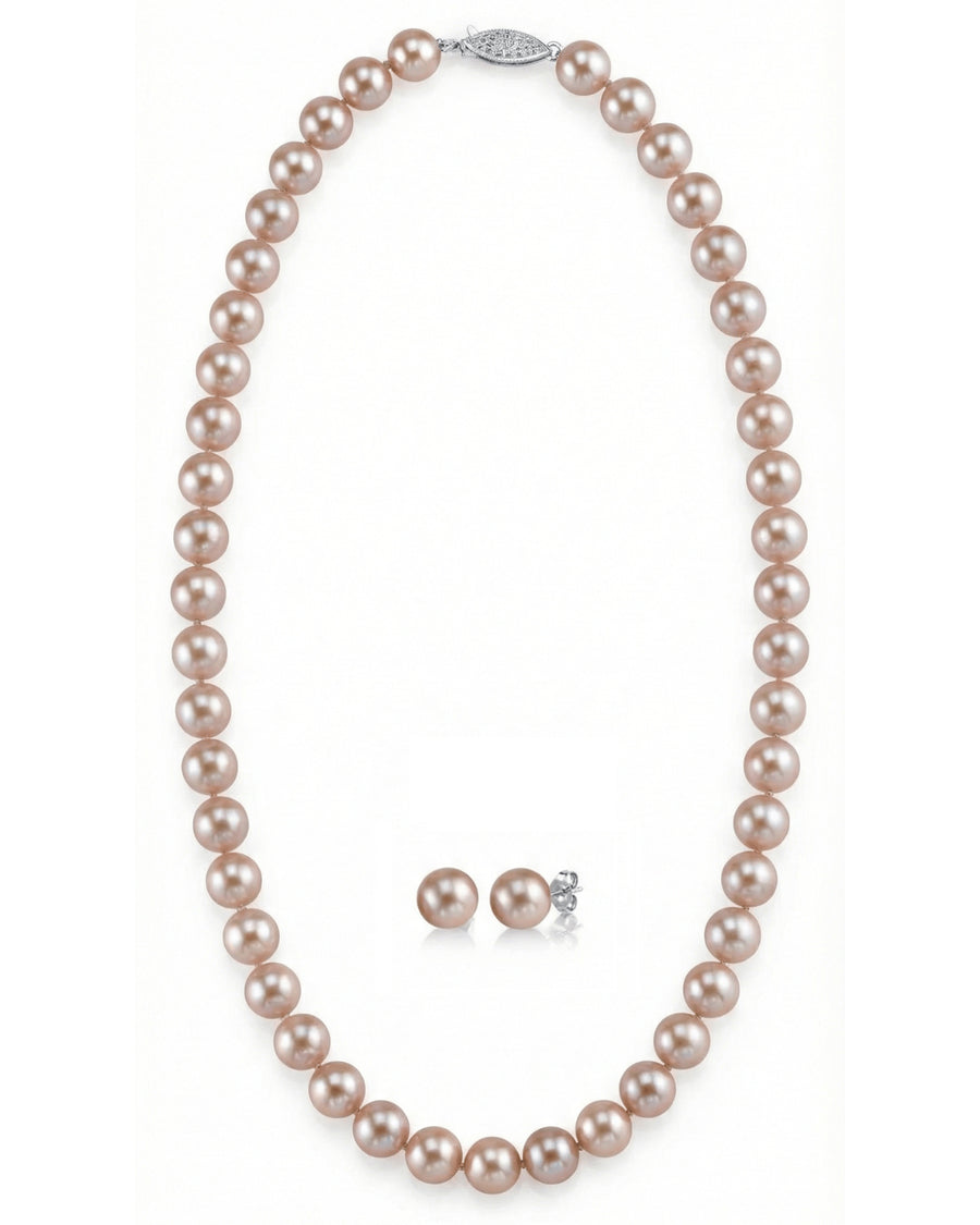 7.0-7.5mm Pink Freshwater Pearl Necklace & Earrings