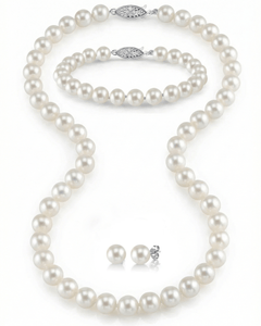 Natural White Freshwater Pearl 3-Piece Jewelry Set – Necklace, Bracelet, Earrings – Silver Plated, Baroque