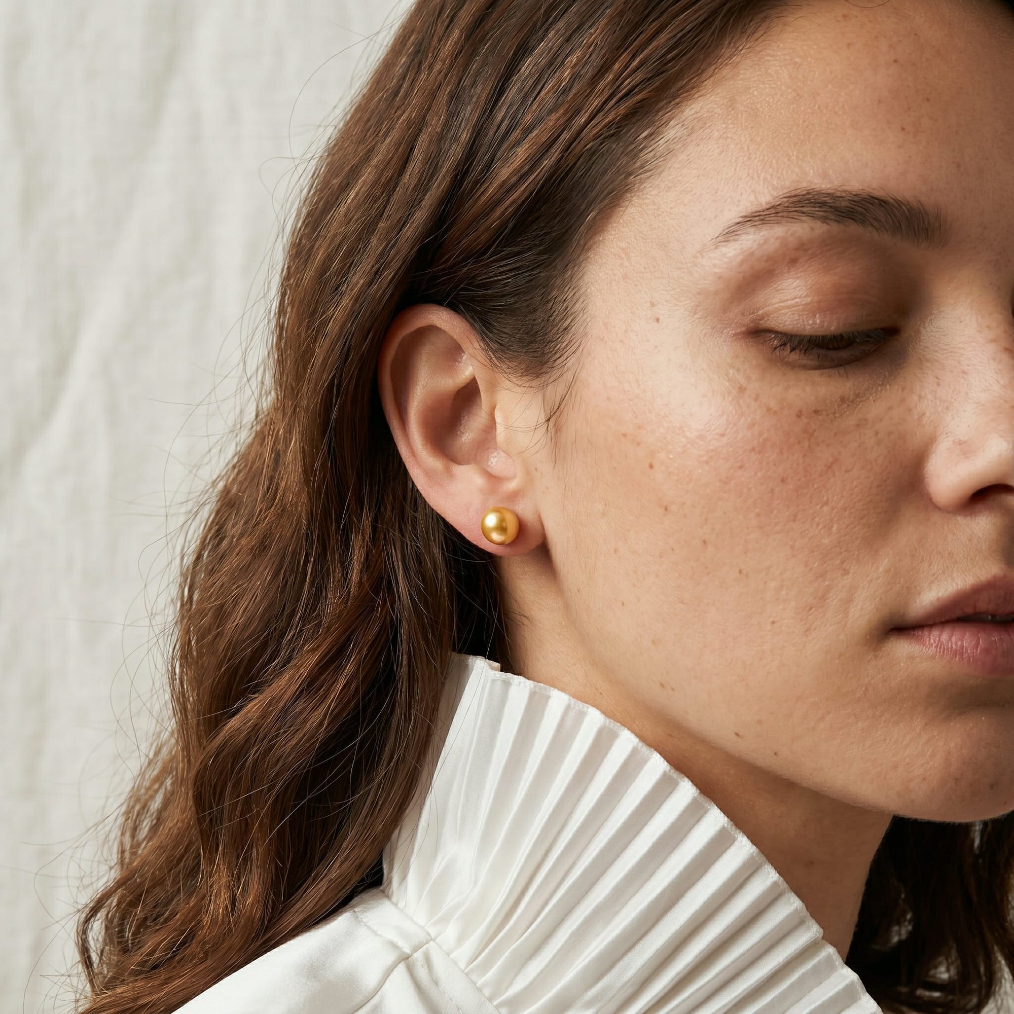 Golden South Sea Round Pearl Stud Earrings, 7.0-8.0mm