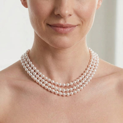 Hanadama Akoya White Pearl Triple Strand Necklace
