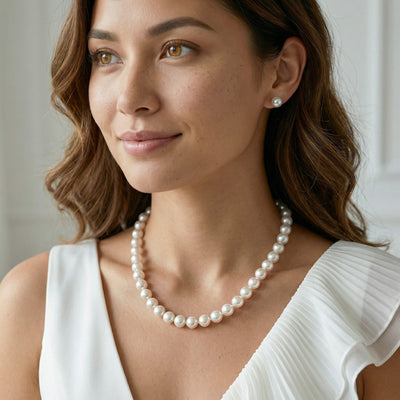 8.0-8.5mm Hanadama Pearl Necklace and Earring Set