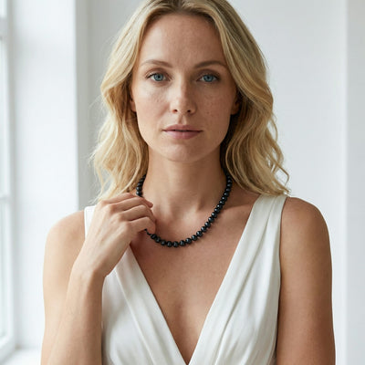 Black Japanese Akoya Pearl Necklace 8.0-8.5mm - AAA Quality