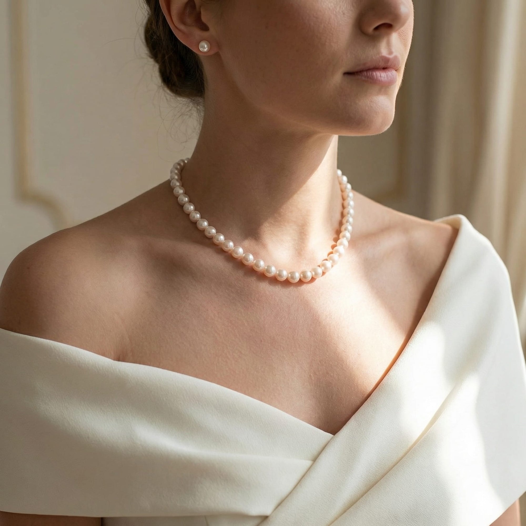 White Japanese Akoya Pearl Necklace, 8.0-8.5mm - AA+ Quality