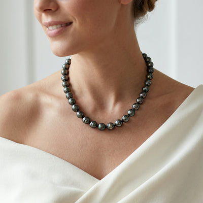 Dark Tahitian Circled Baroque Pearl Necklace, 8.0-10.0mm - AA+ Quality