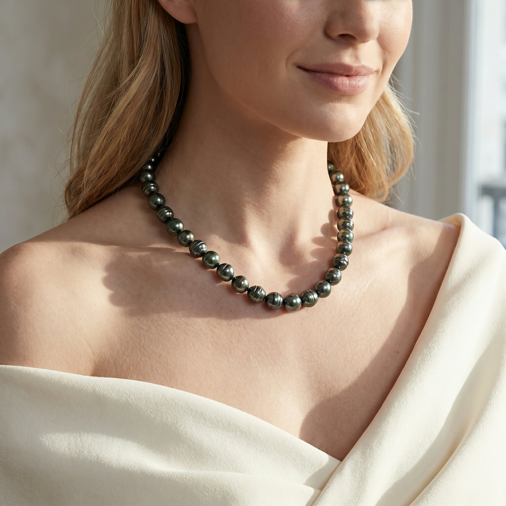 Dark Tahitian Circled Baroque Pearl Necklace, 8.0-10.0mm - AA+ Quality