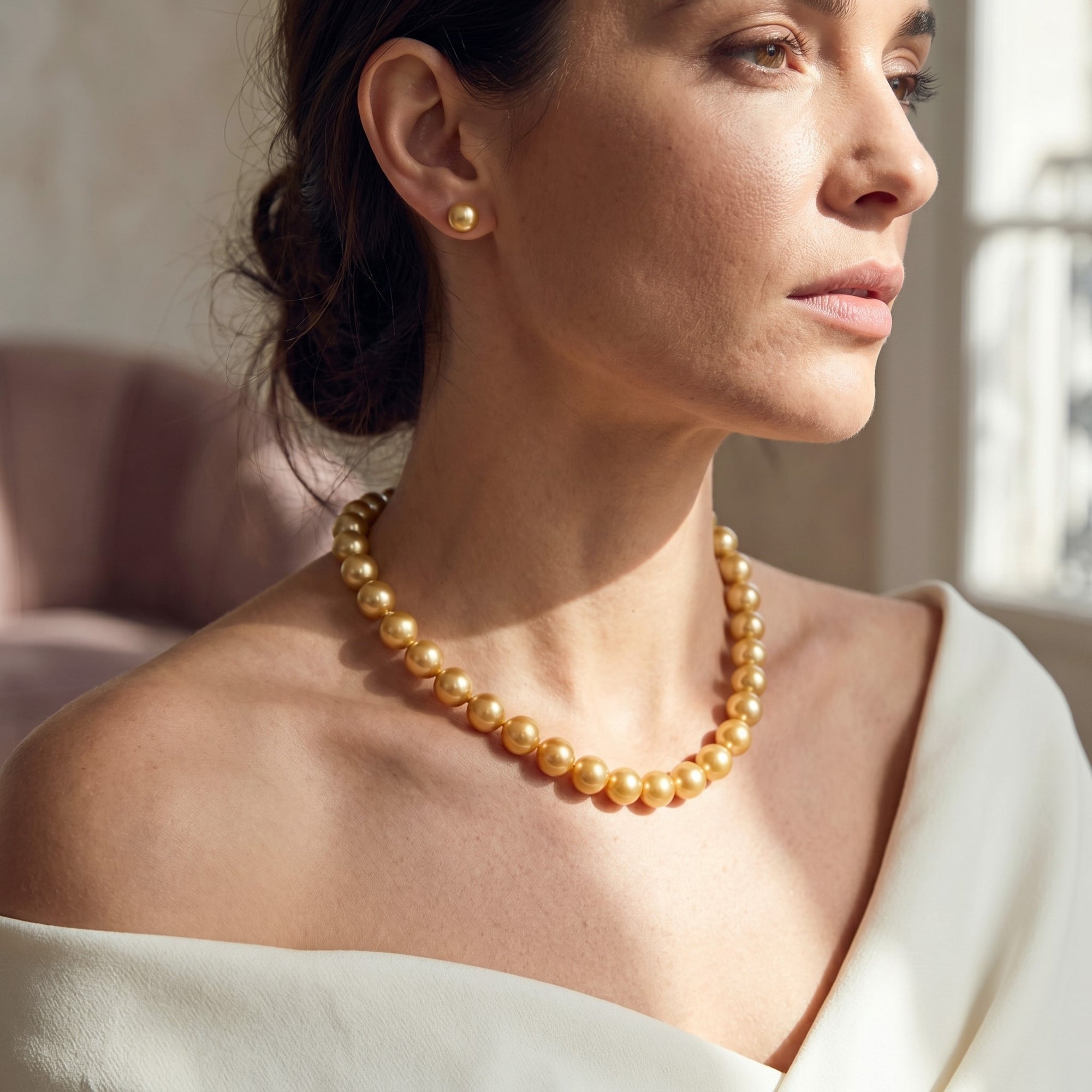 Golden South Sea Pearl Necklace, 8.0-10.0mm - AAAA Quality