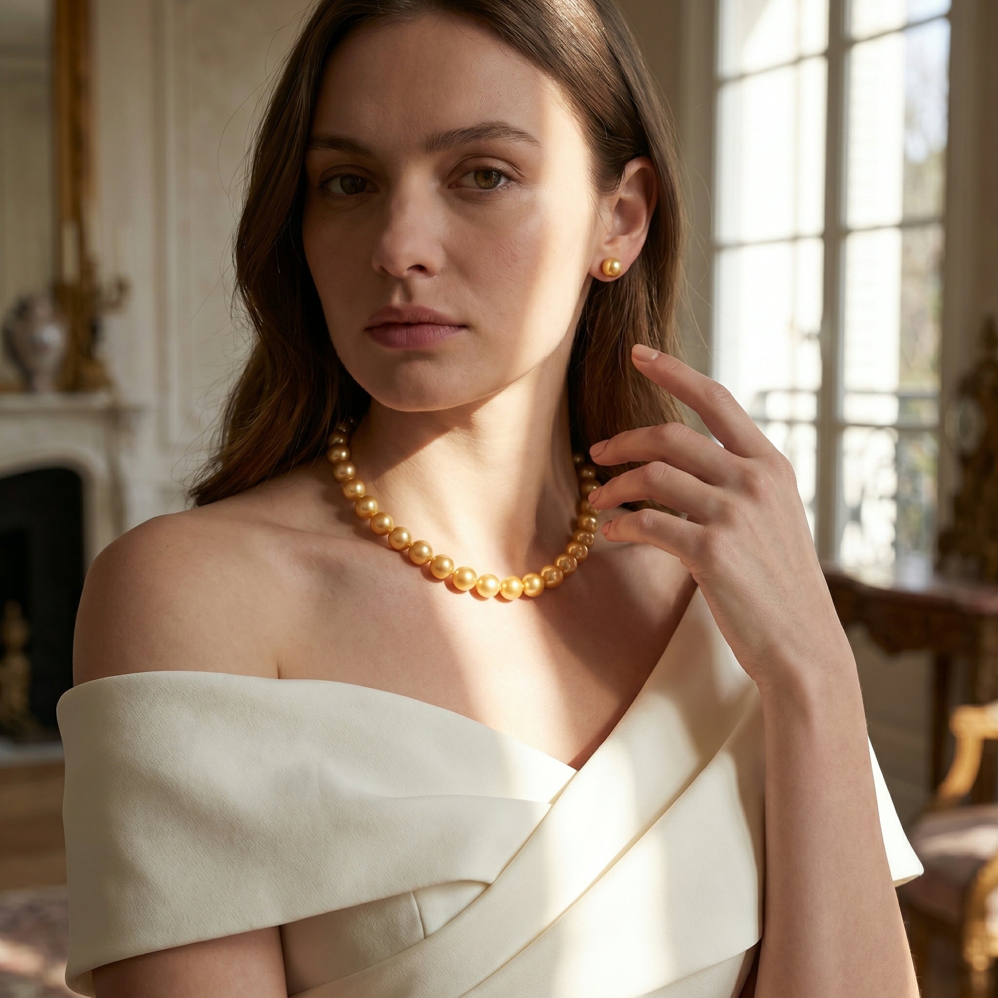 Golden South Sea Pearl Necklace, 8.0-10.0mm - AAAA Quality