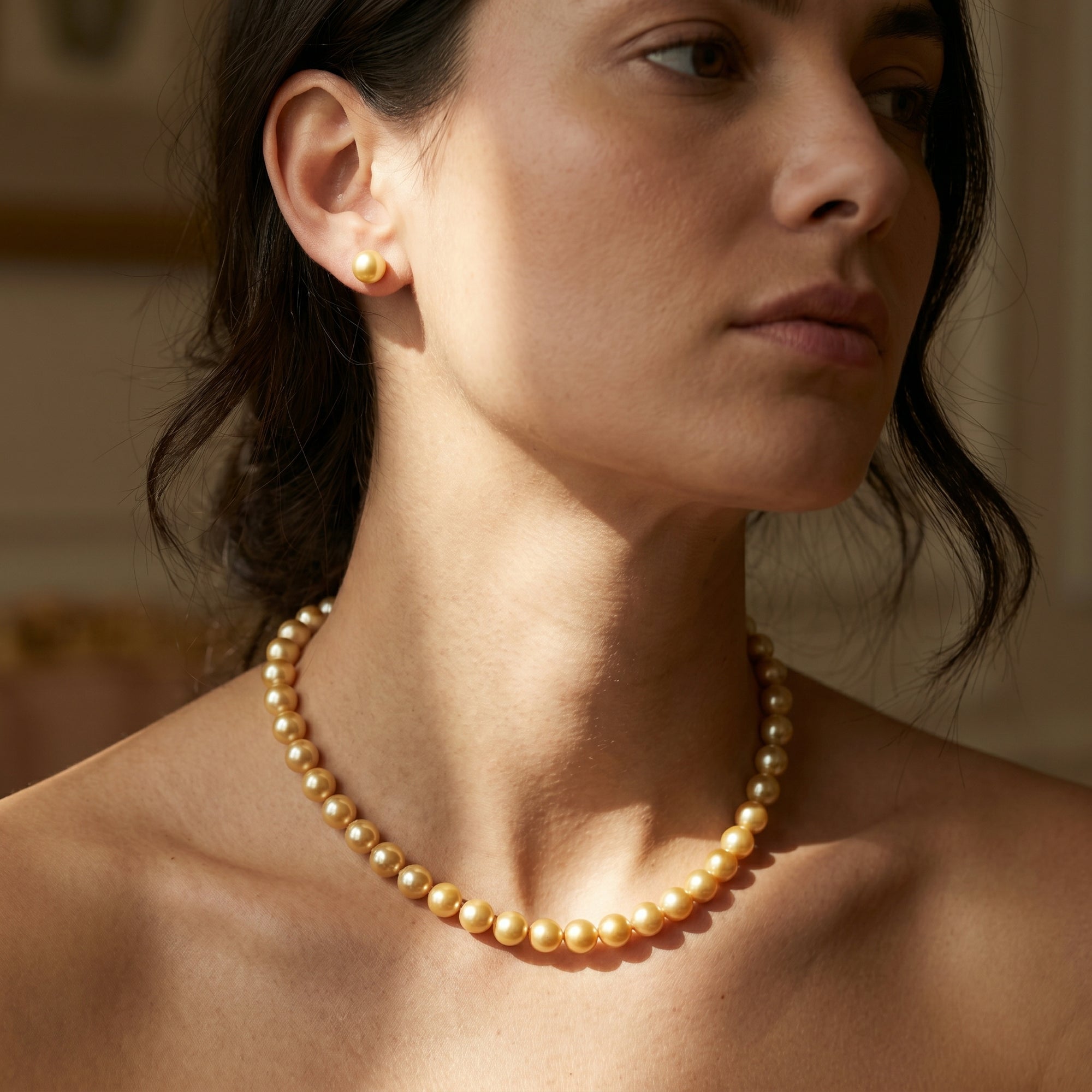 Golden South Sea Pearl Necklace, 8.0-10.0mm - AAAA Quality
