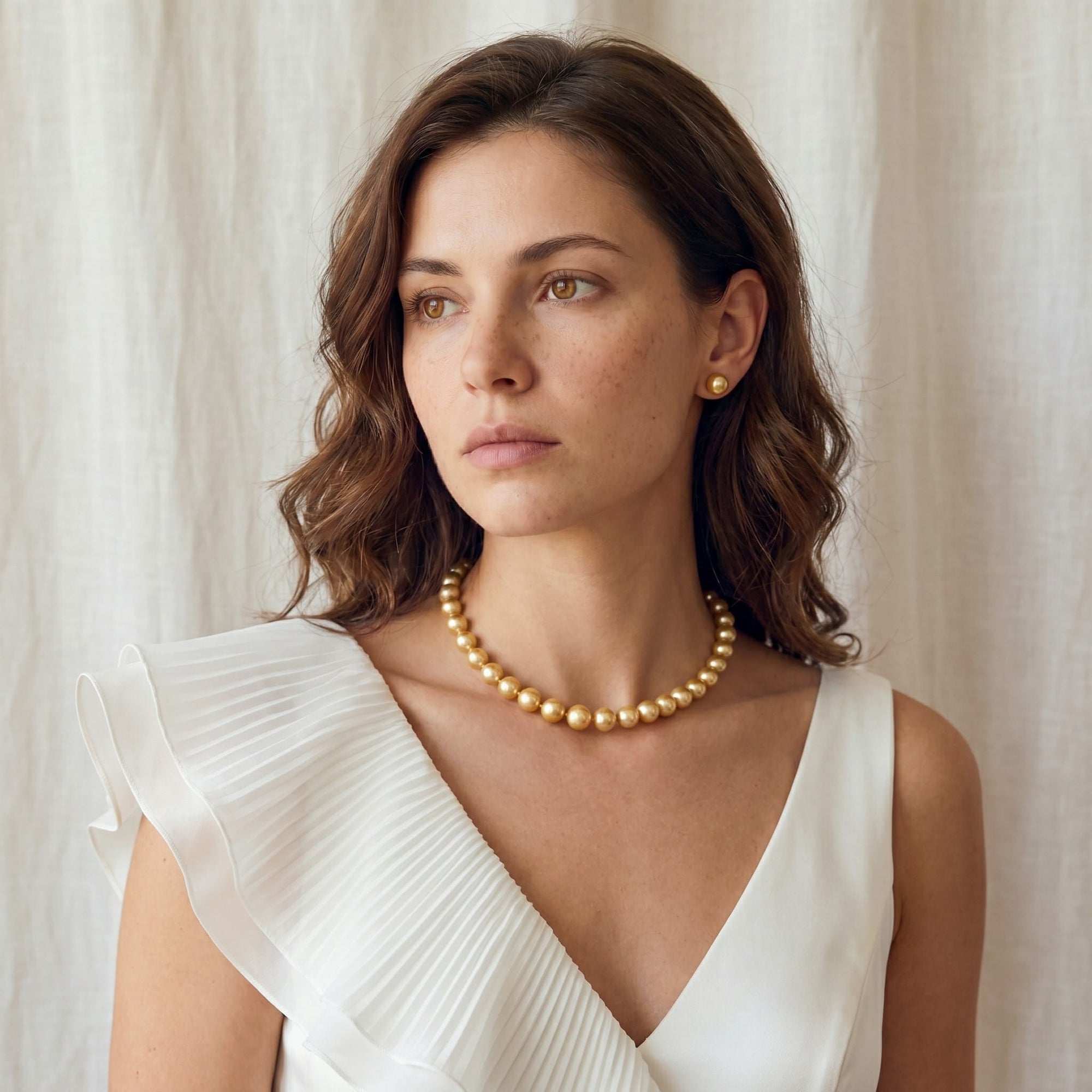 Golden South Sea Pearl Necklace, 8.0-10.0mm - AAA Quality