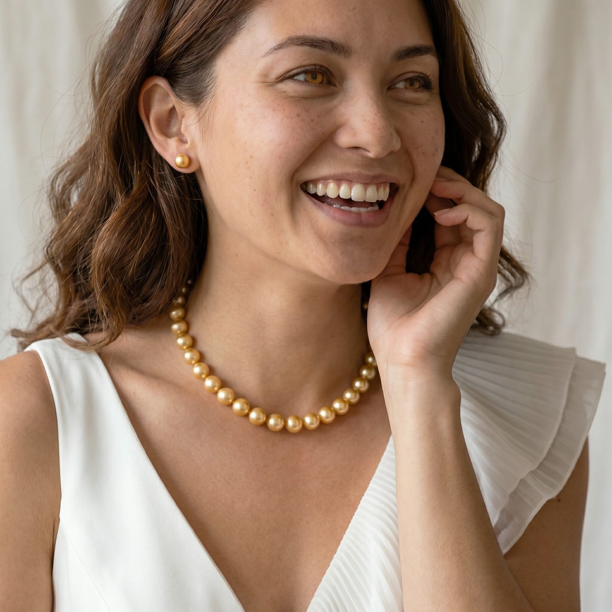 Golden South Sea Pearl Necklace, 8.0-10.0mm - AAA Quality