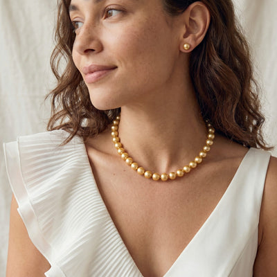 Golden South Sea Pearl Necklace, 8.0-10.0mm - AAA Quality